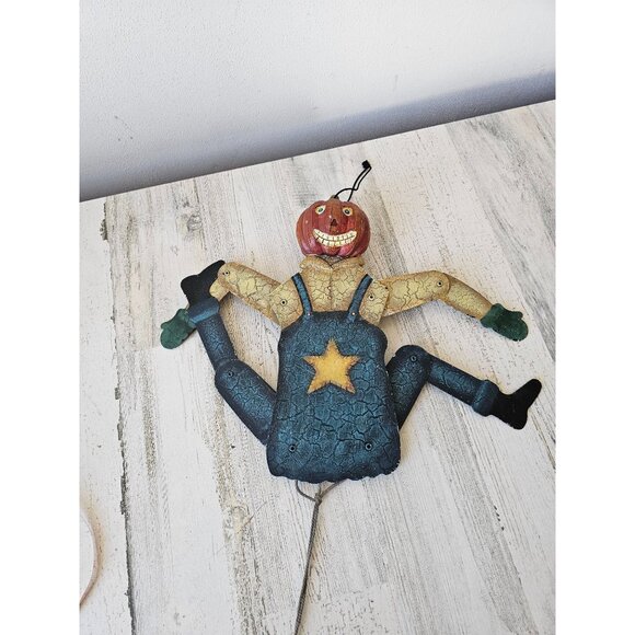 Large metal pull string pumpkin Halloween farmer unique hanging decor - Picture 4 of 9